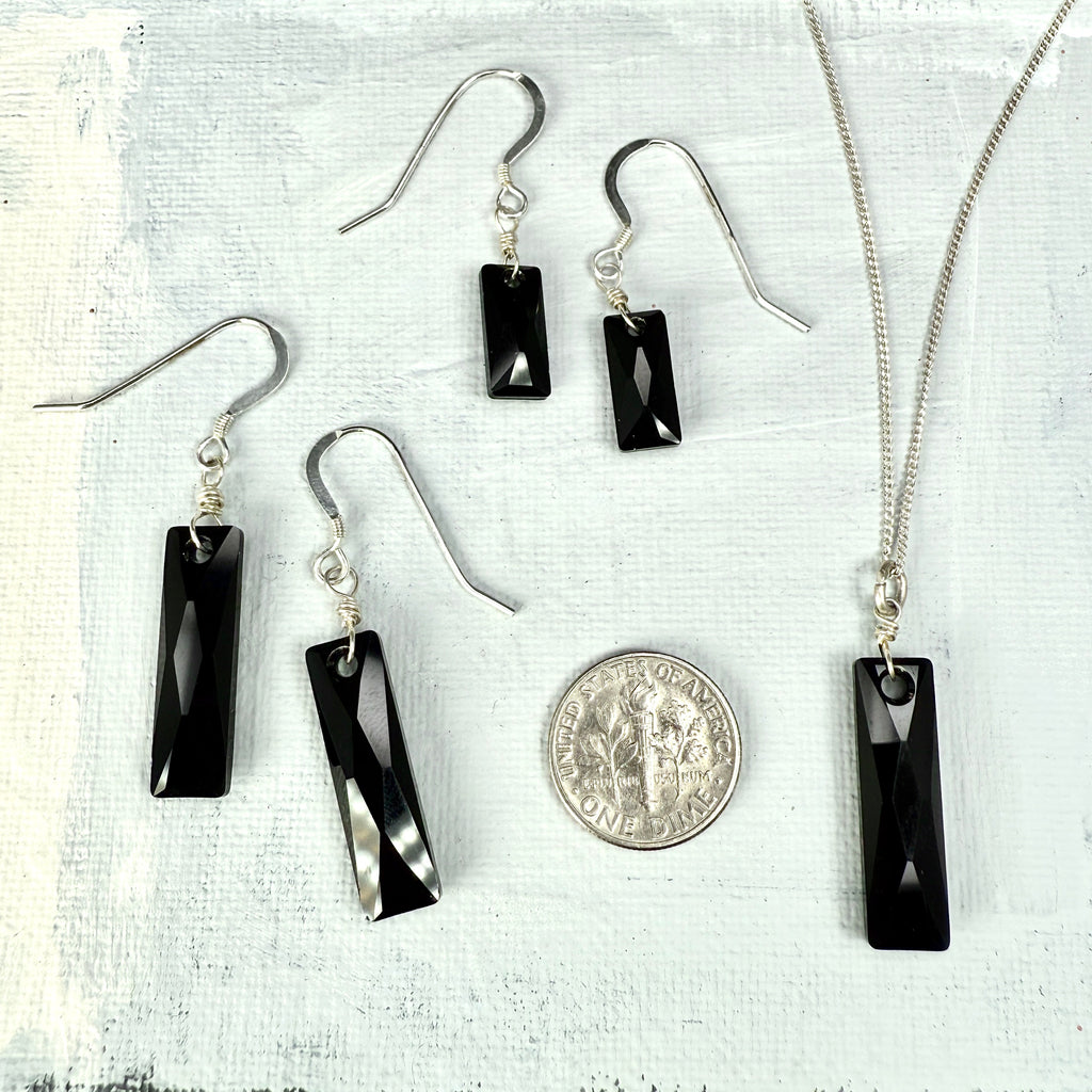 Black Rectangular Crystal Earrings - small