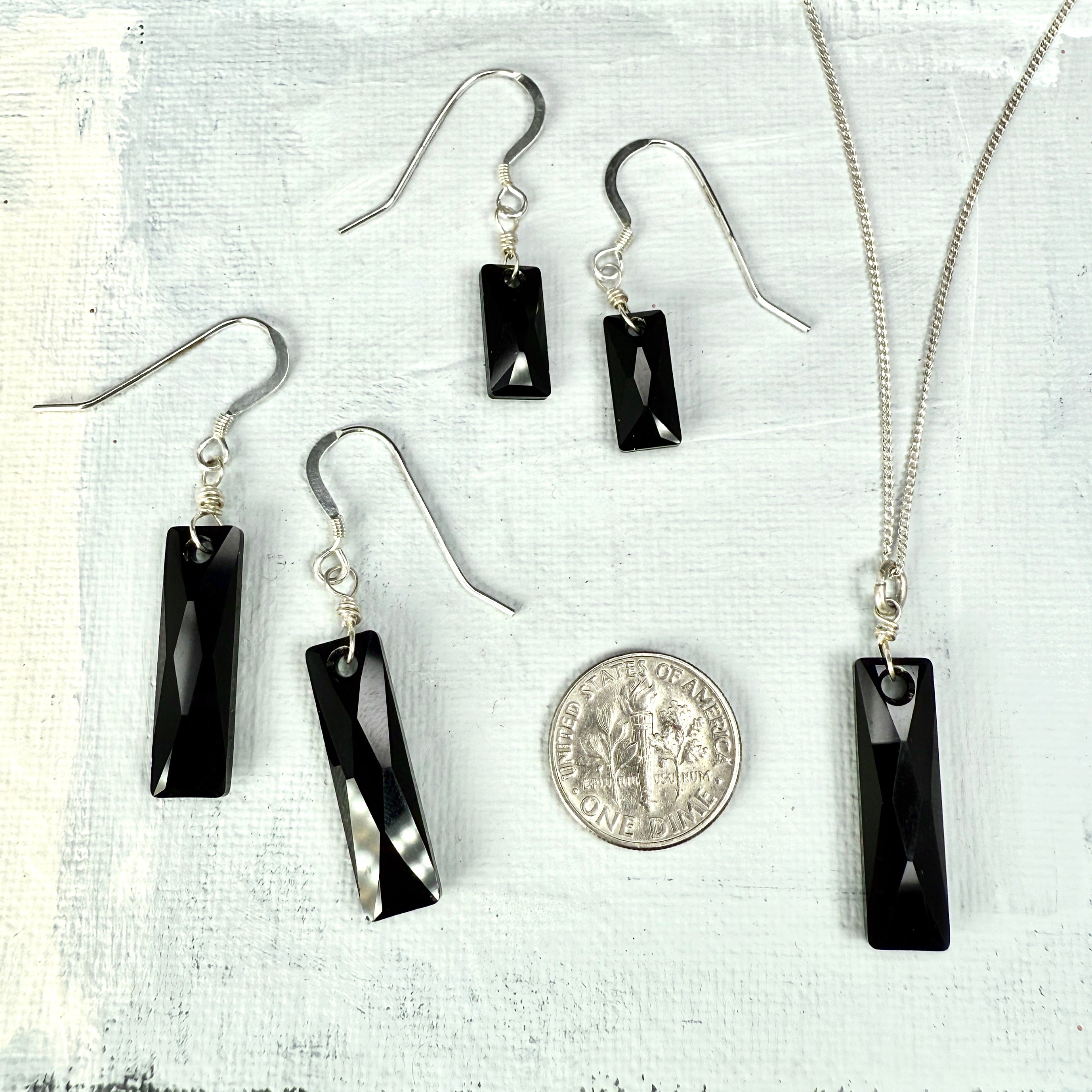 Black Rectangular Crystal Earrings - small