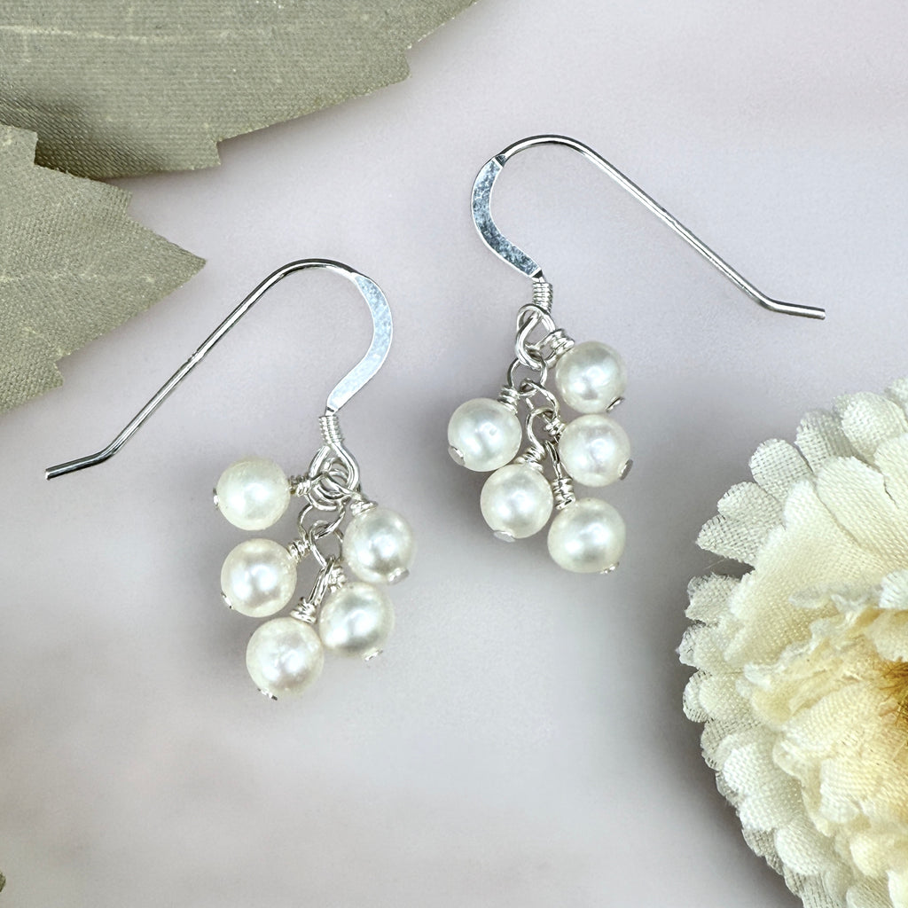 White pearl cluster earrings