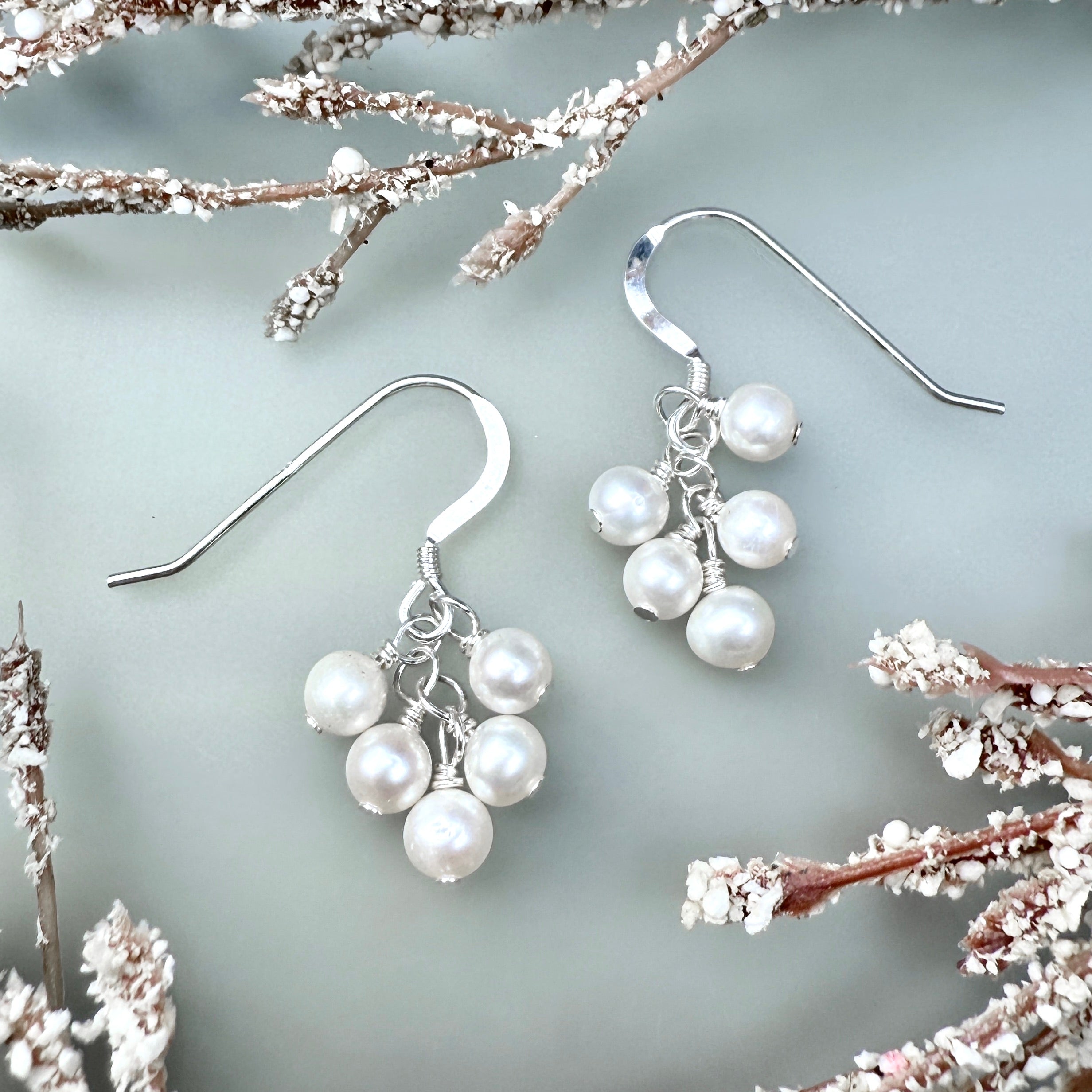 White pearl cluster earrings