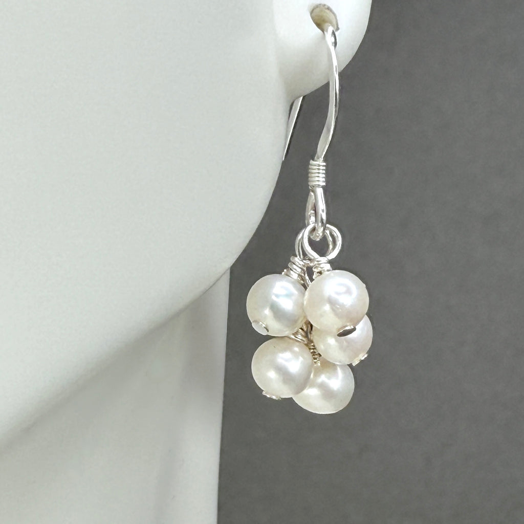 White pearl cluster earrings