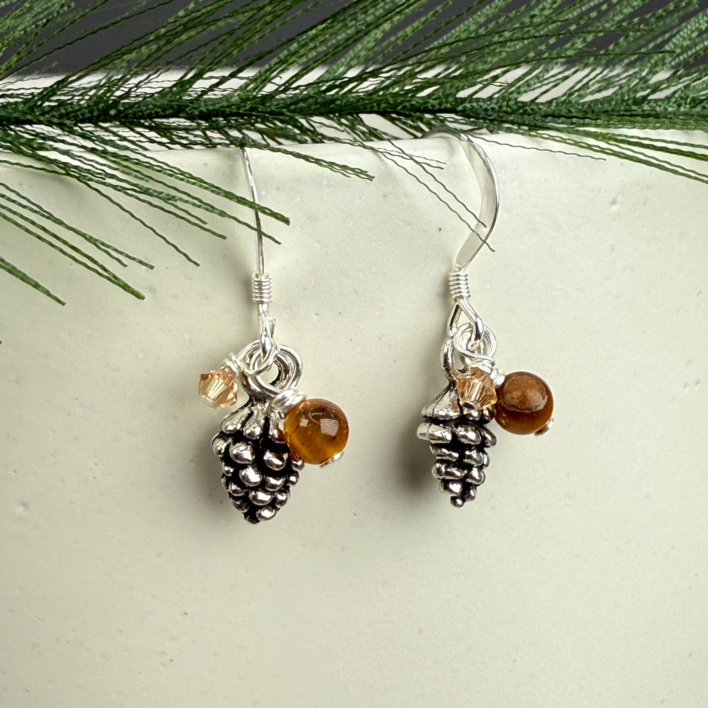 Pinecone cluster earrings - silver