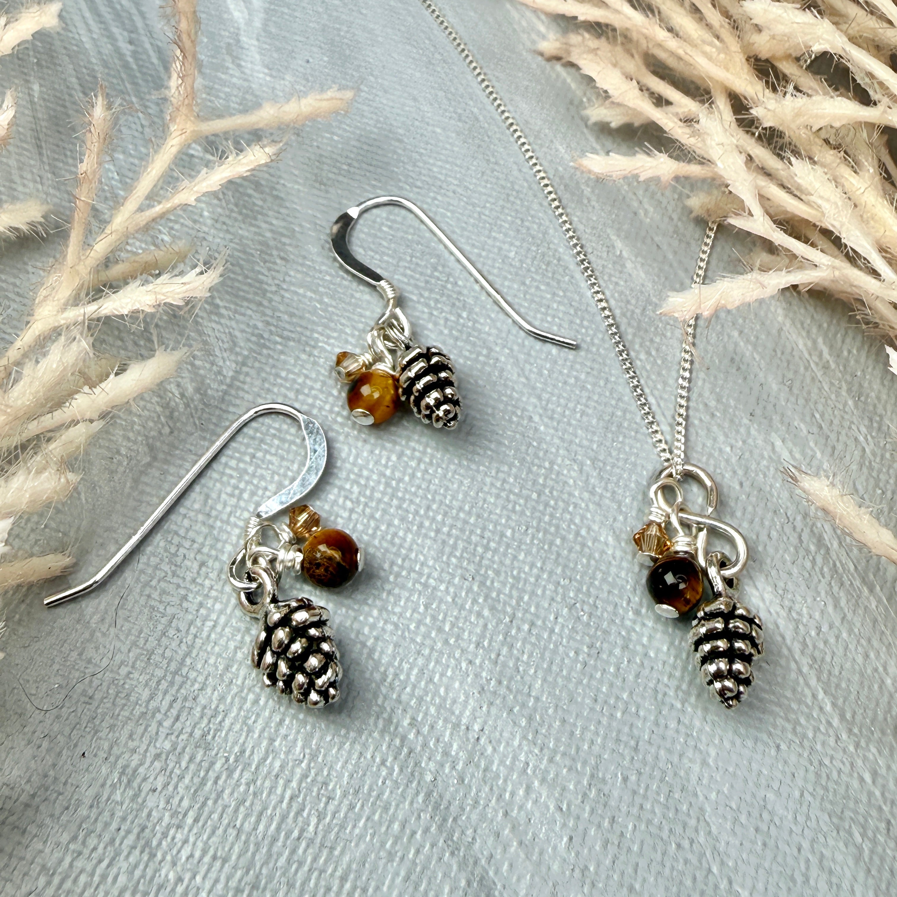 Pinecone cluster earrings - silver