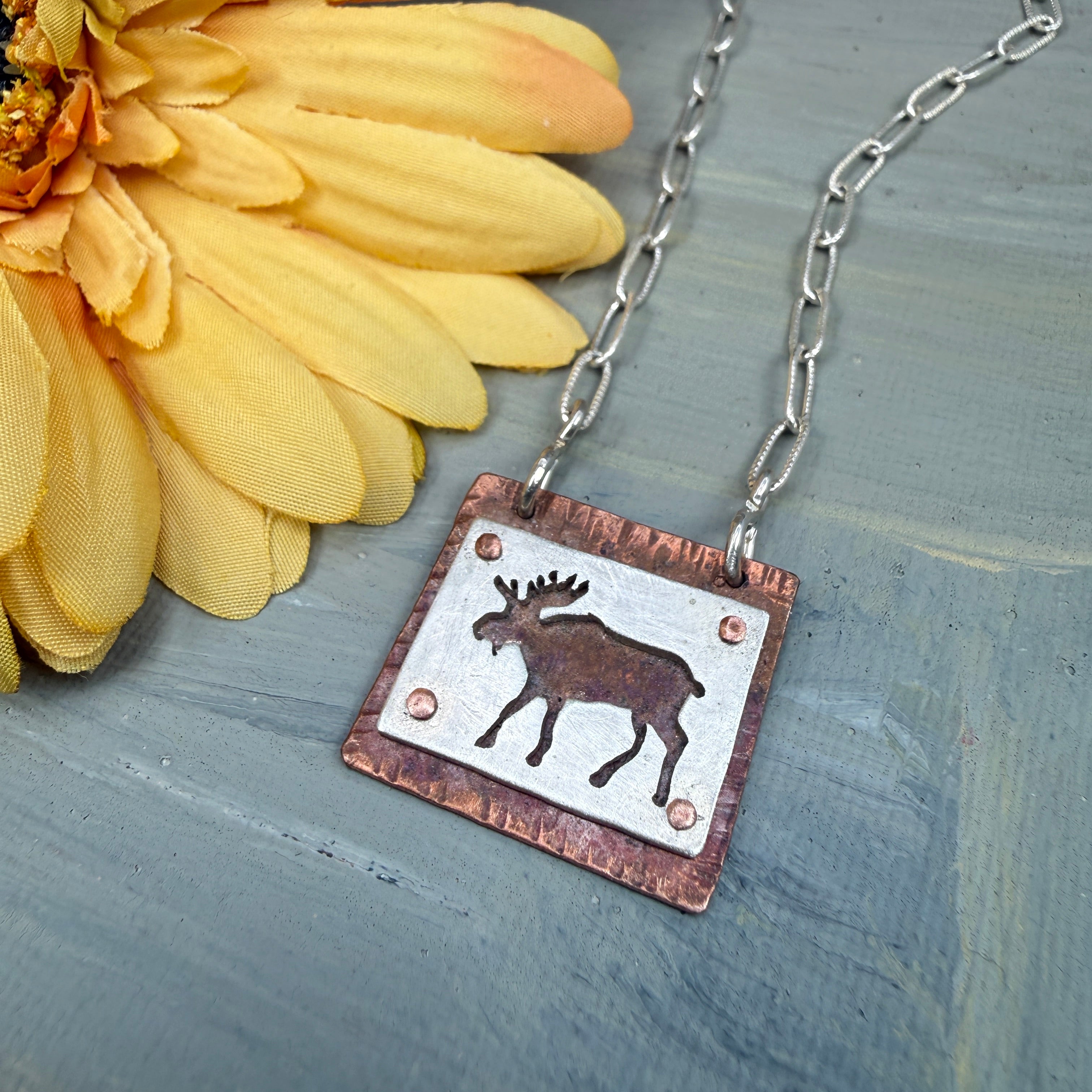 Hand cut Moose Pendant Necklace - #654 - One of a kind