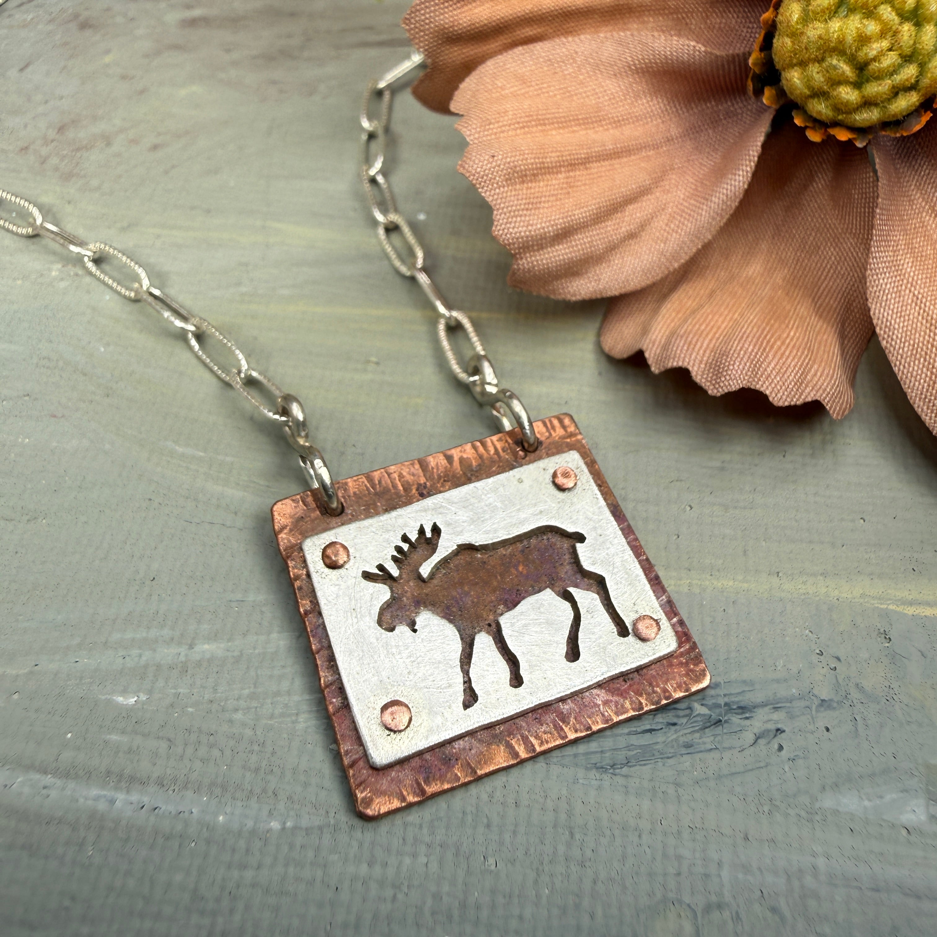 Hand cut Moose Pendant Necklace - #654 - One of a kind