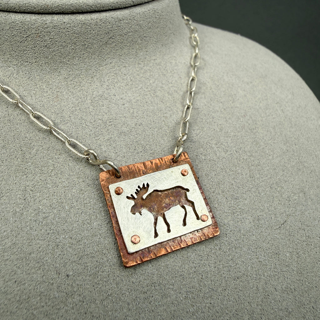 Hand cut Moose Pendant Necklace - #654 - One of a kind
