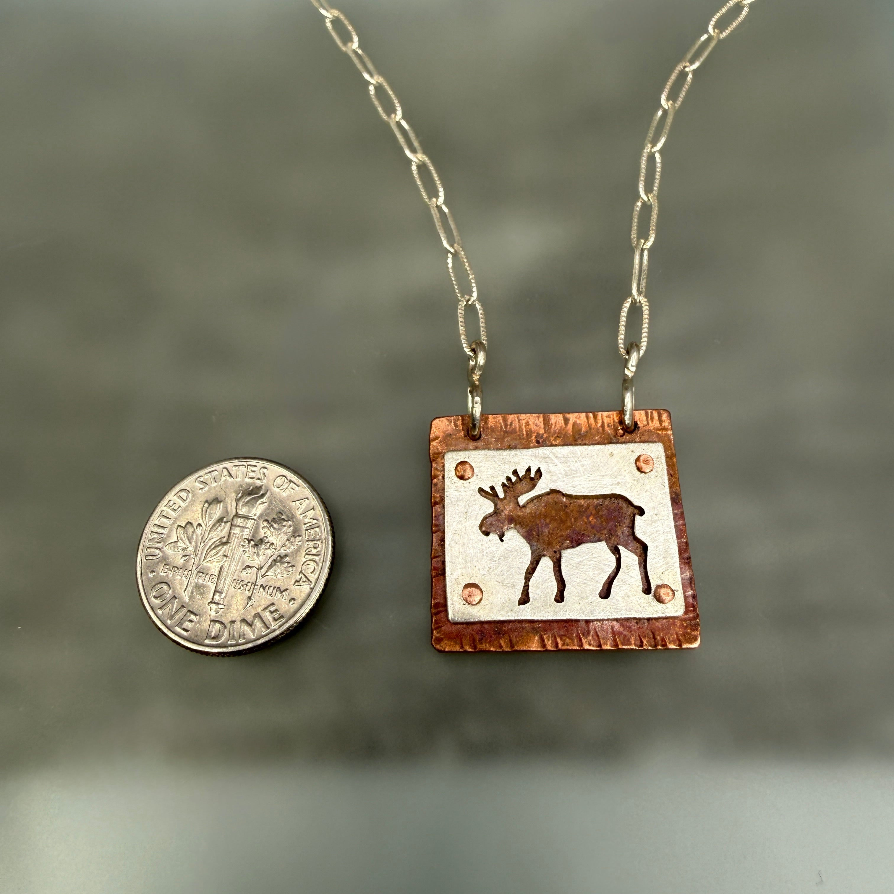Hand cut Moose Pendant Necklace - #654 - One of a kind