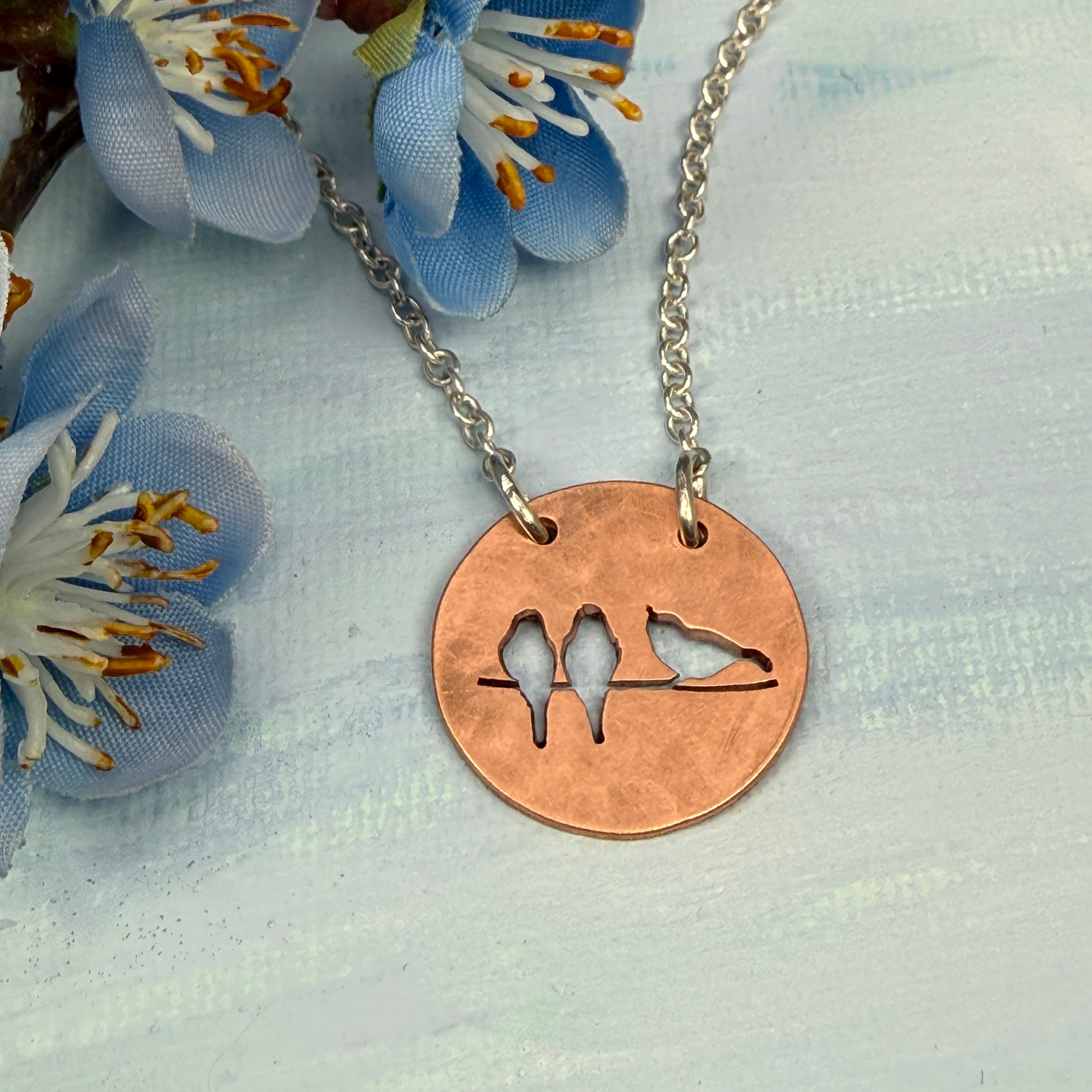 Hand cut Birds Pendant Necklace - #728 - One of a kind