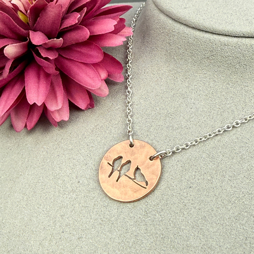 Hand cut Birds Pendant Necklace - #728 - One of a kind