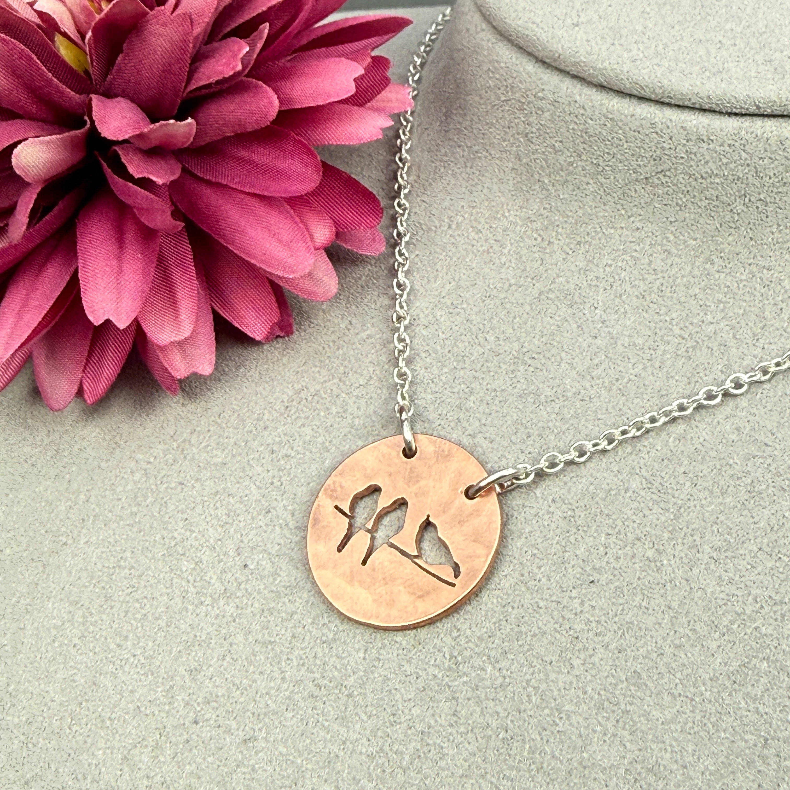 Hand cut Birds Pendant Necklace - #728 - One of a kind