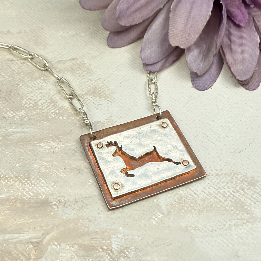 Hand cut Deer Pendant Necklace - #670 - One of a kind