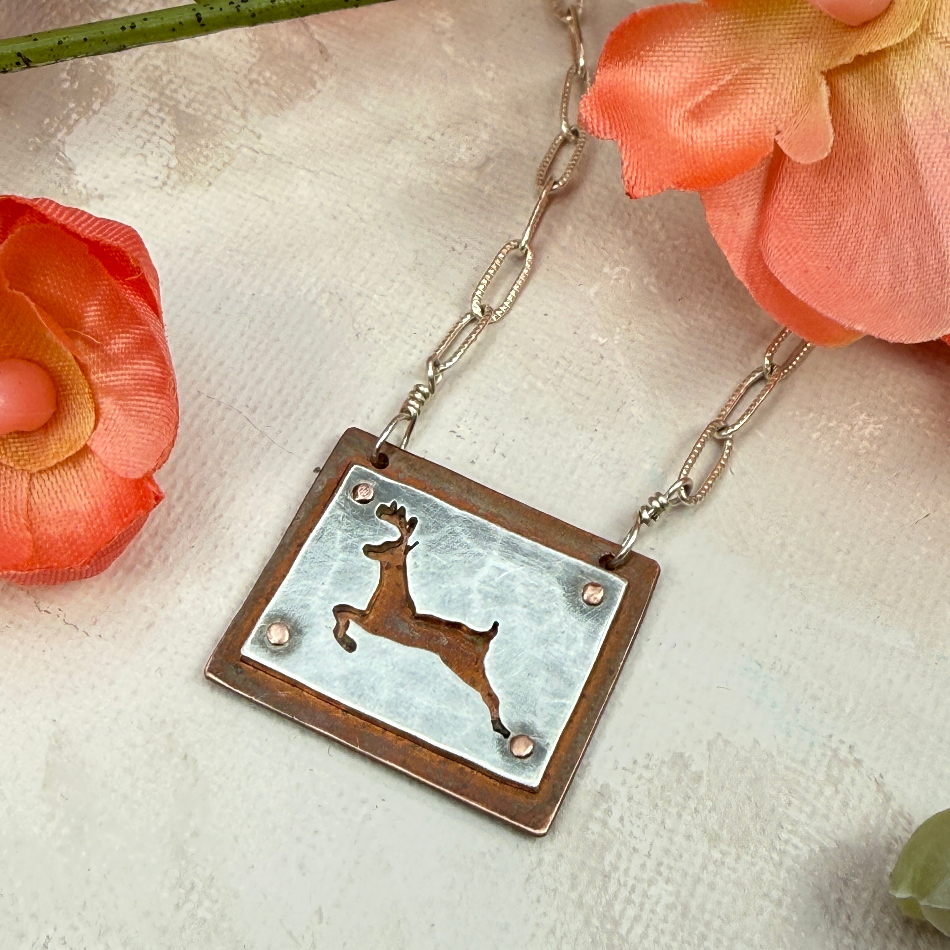 Hand cut Deer Pendant Necklace - #670 - One of a kind