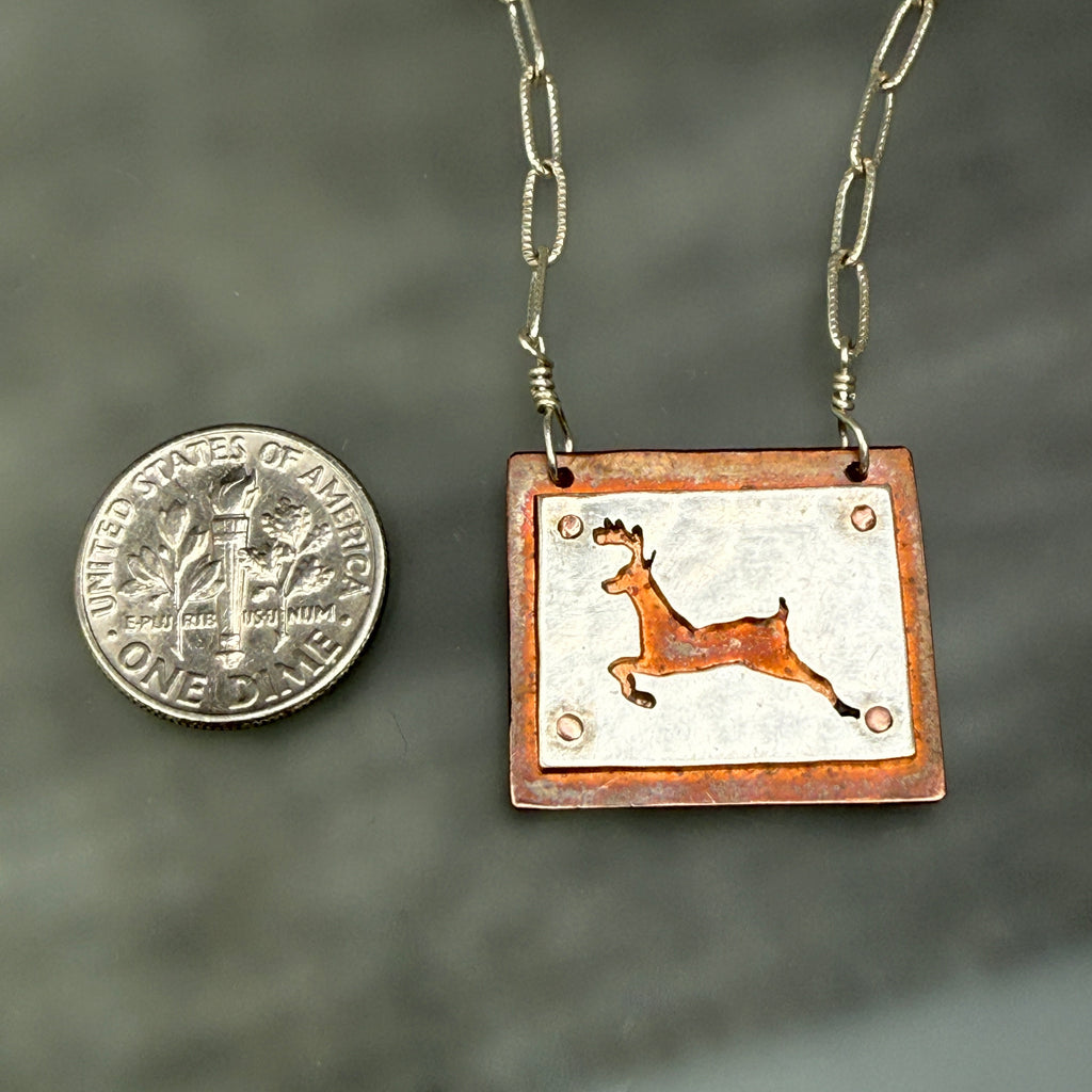 Hand cut Deer Pendant Necklace - #670 - One of a kind