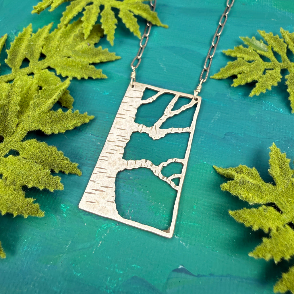 Hand cut Birch Tree Pendant Necklace - #572 - One of a kind
