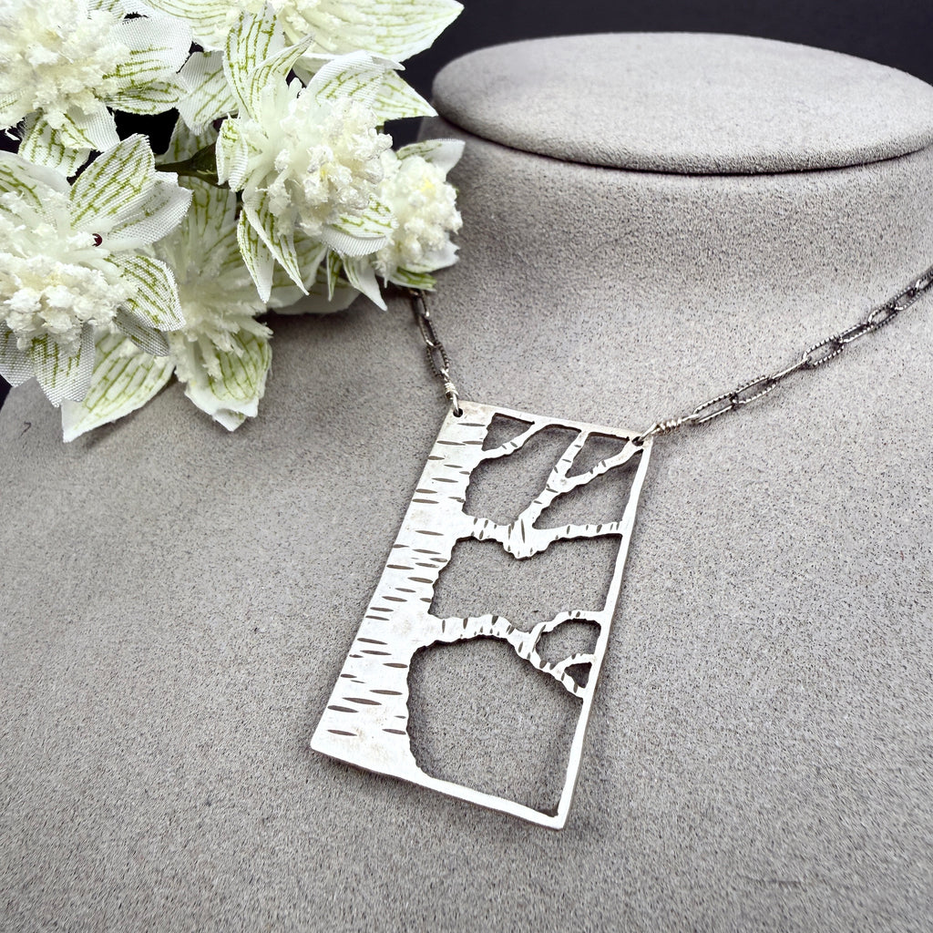 Hand cut Birch Tree Pendant Necklace - #572 - One of a kind