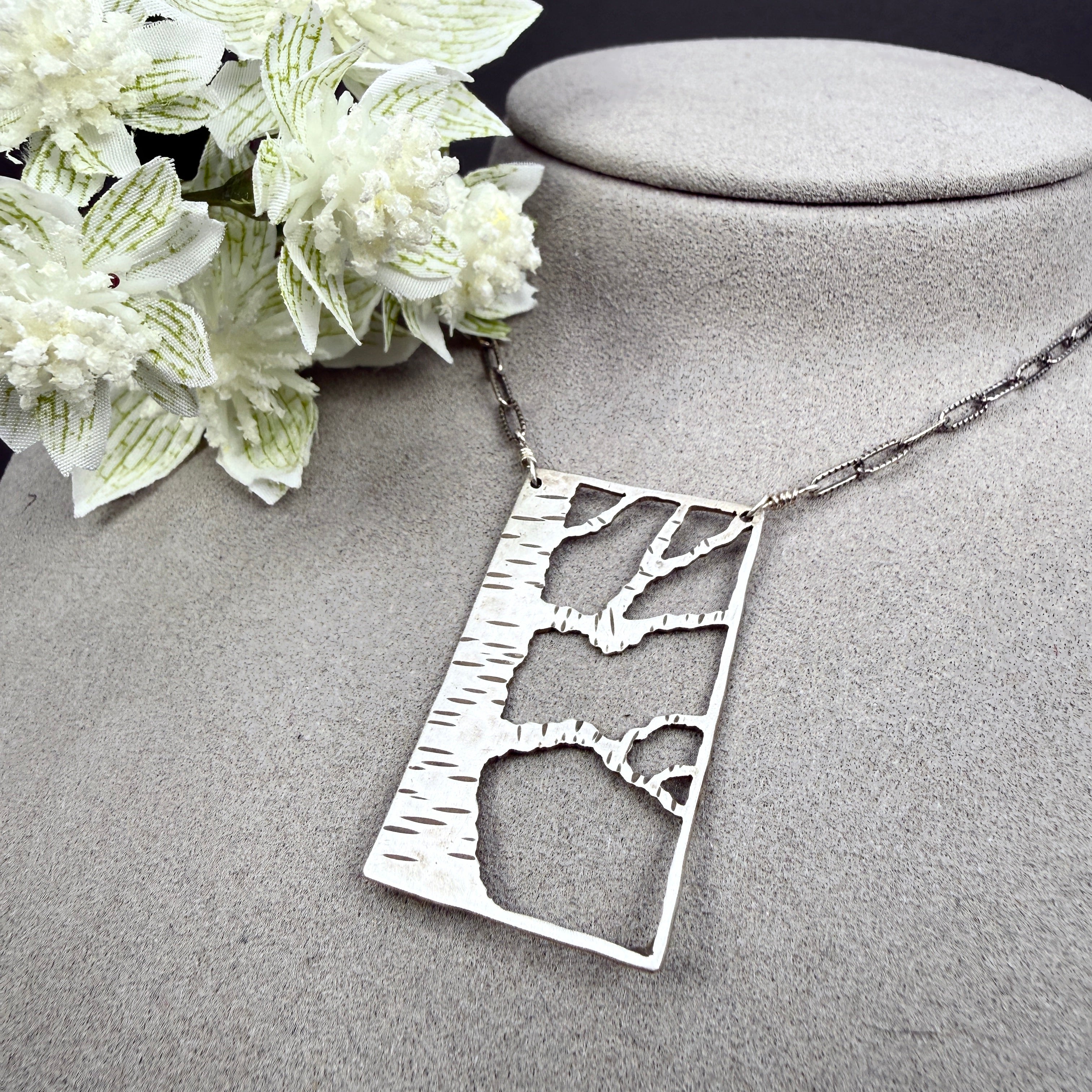 Hand cut Birch Tree Pendant Necklace - #572 - One of a kind