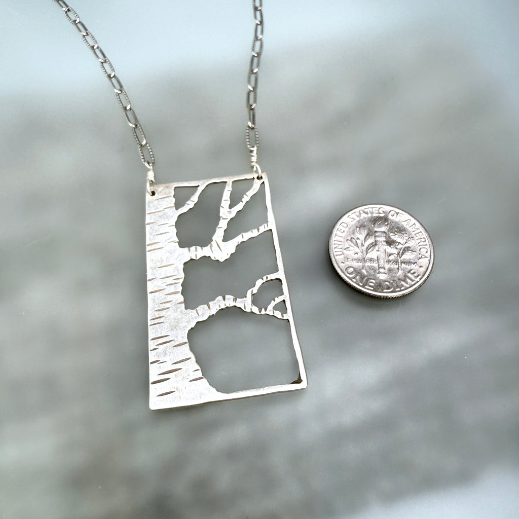 Hand cut Birch Tree Pendant Necklace - #572 - One of a kind