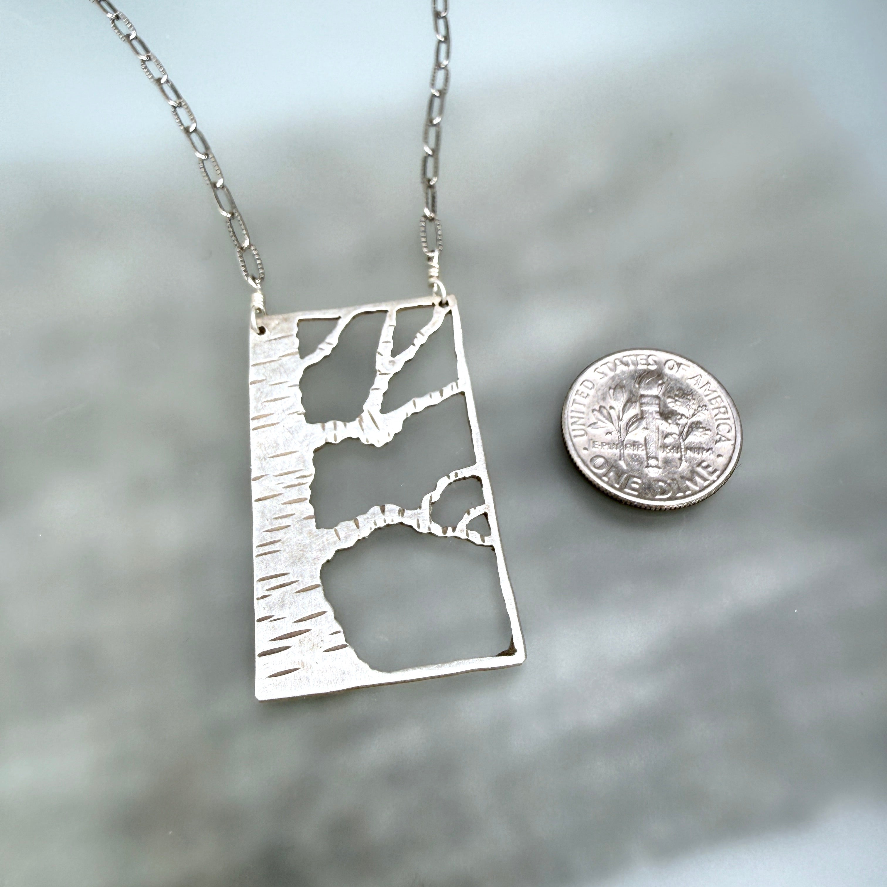 Hand cut Birch Tree Pendant Necklace - #572 - One of a kind
