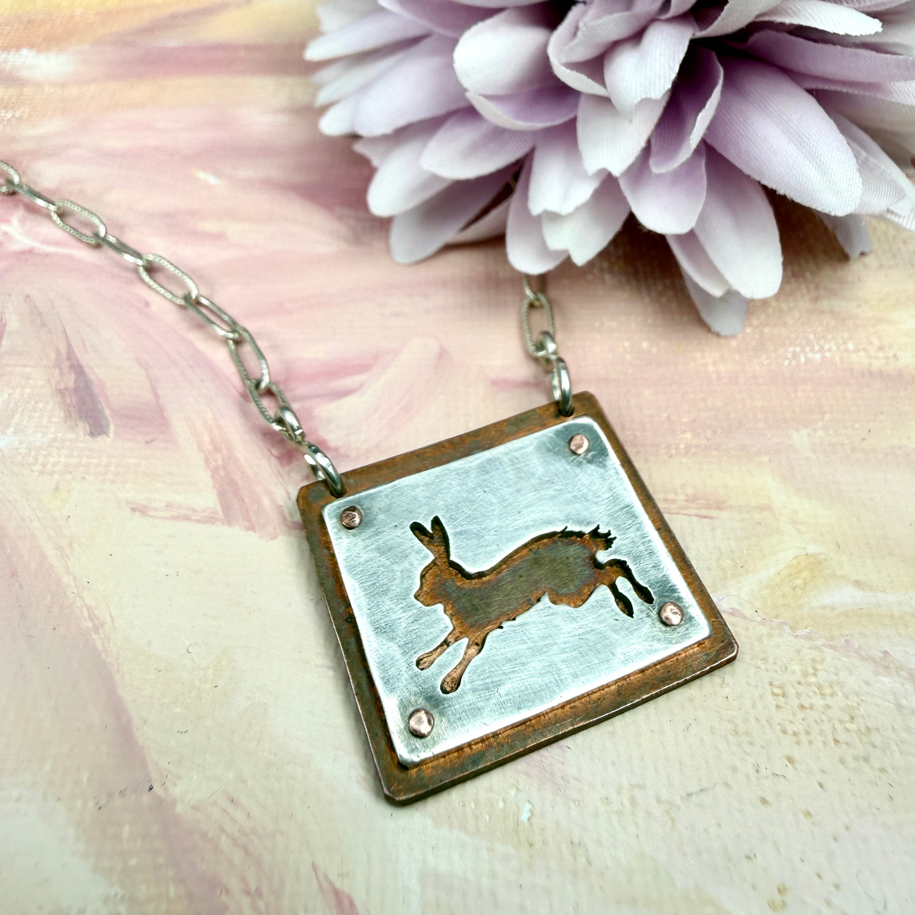 Hand cut Bunny or Hare Pendant Necklace - #668 - One of a kind