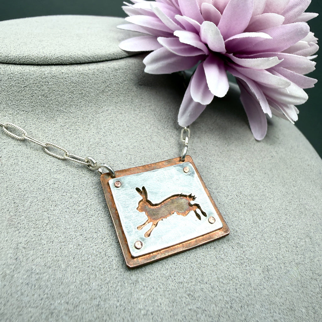 Hand cut Bunny or Hare Pendant Necklace - #668 - One of a kind