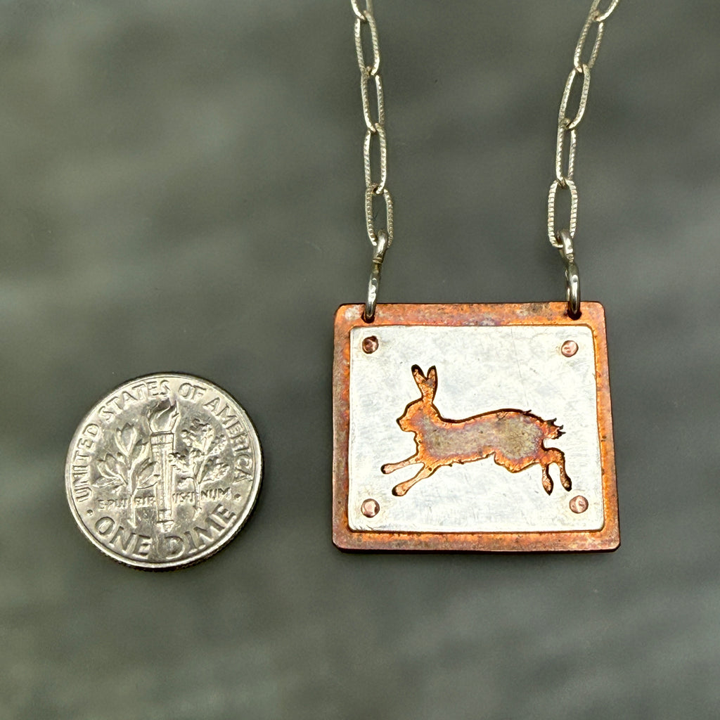 Hand cut Bunny or Hare Pendant Necklace - #668 - One of a kind