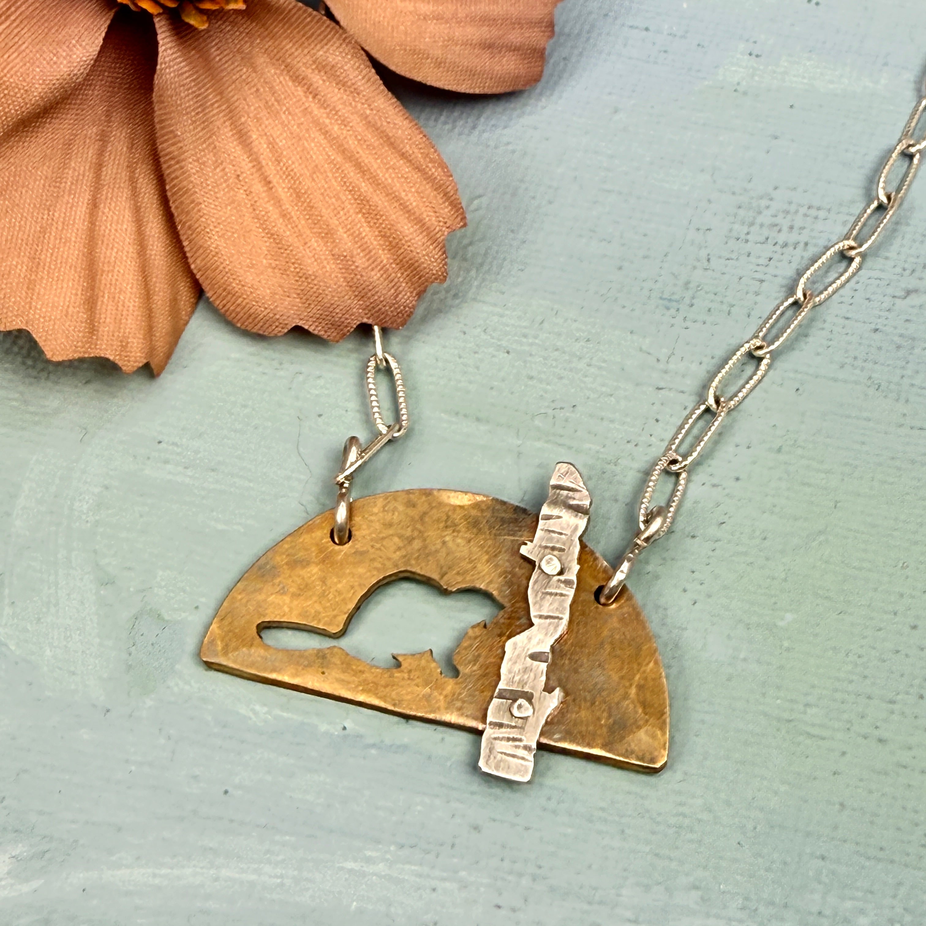 Hand cut Beaver Pendant Necklace - #673 - One of a kind