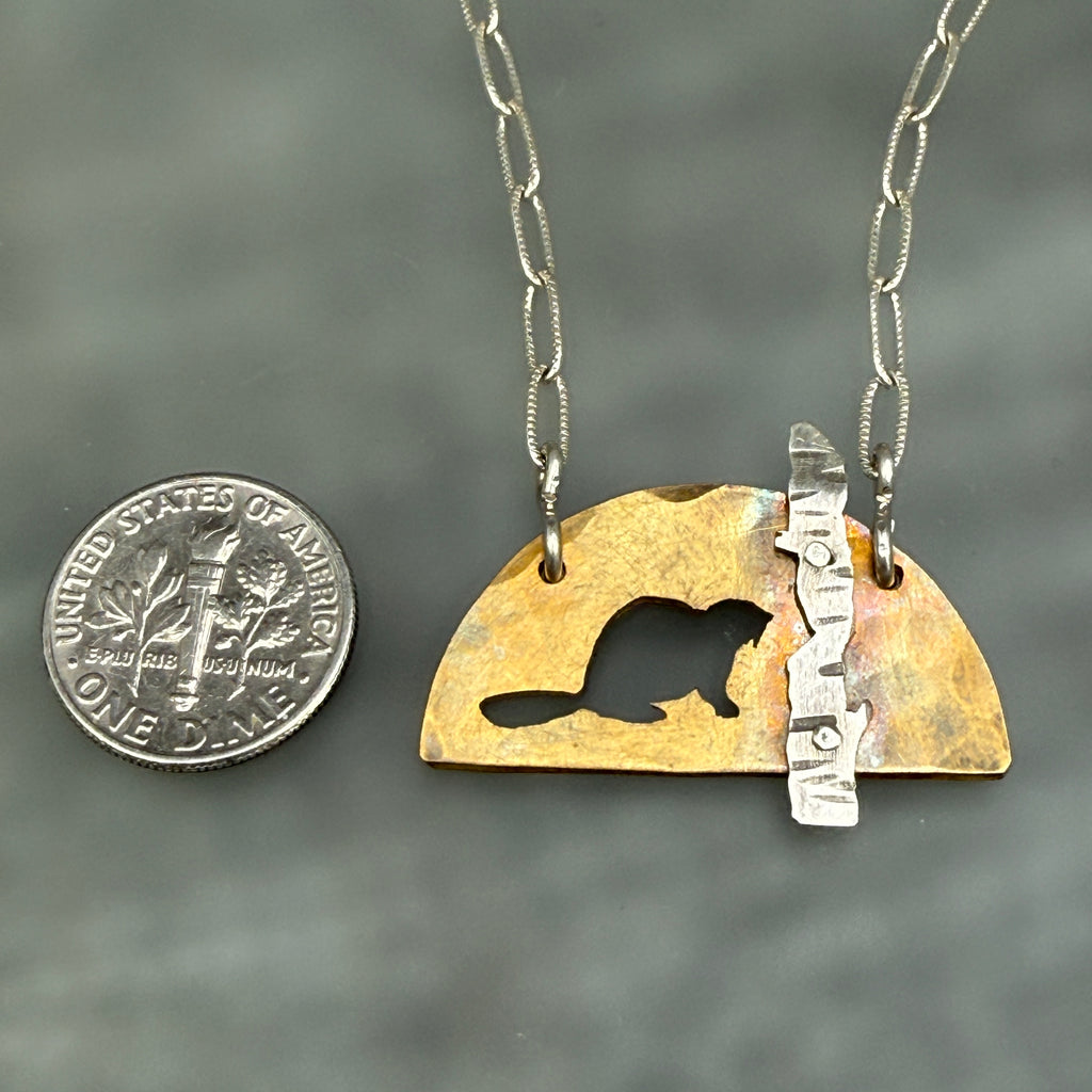 Hand cut Beaver Pendant Necklace - #673 - One of a kind