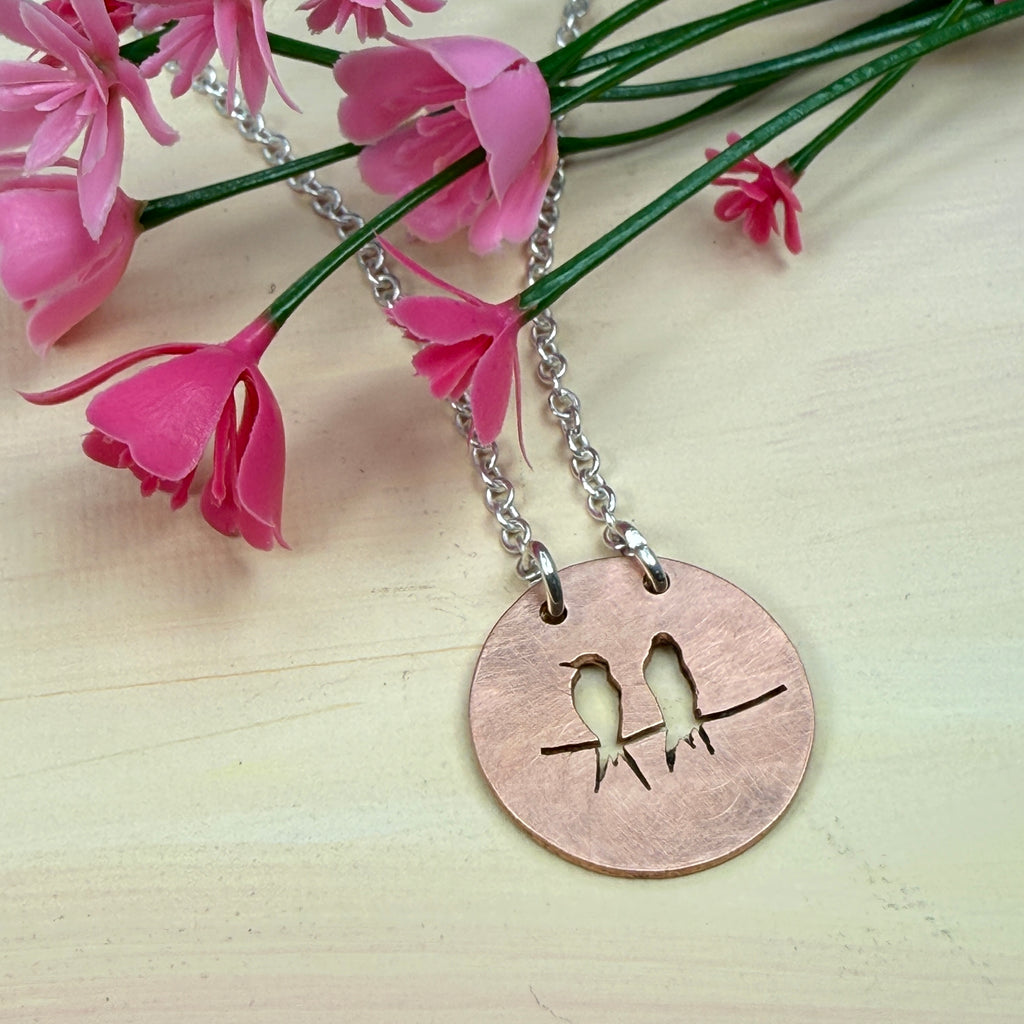 Hand cut Birds Pendant Necklace - #727 - One of a kind