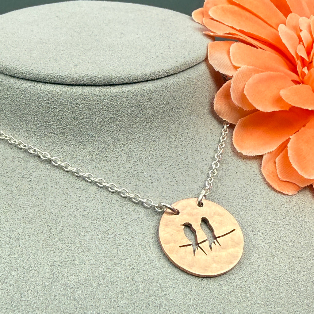Hand cut Birds Pendant Necklace - #727 - One of a kind