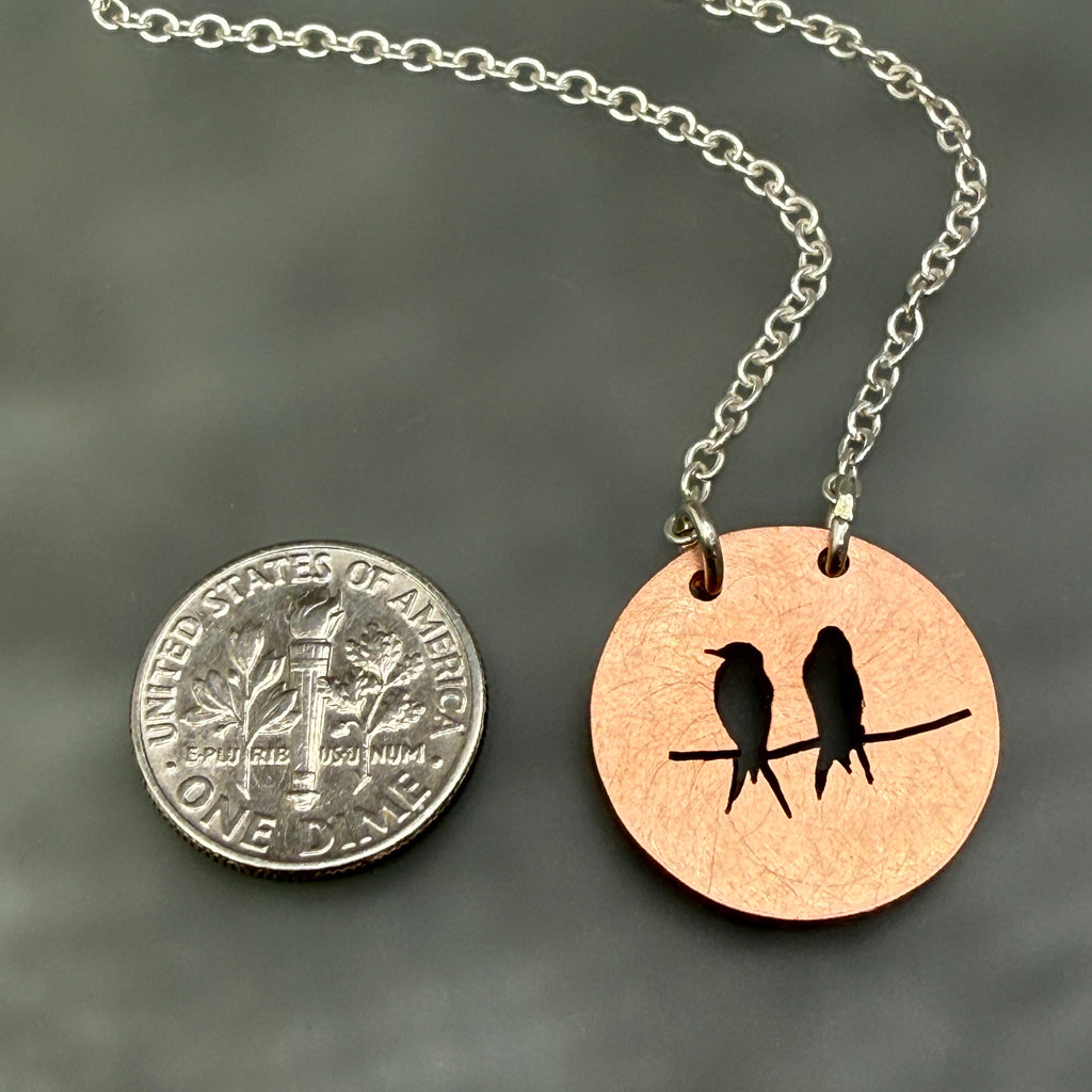 Hand cut Birds Pendant Necklace - #727 - One of a kind