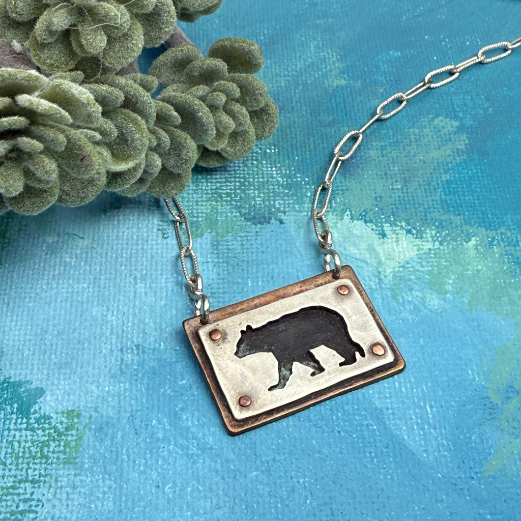Hand cut Bear Pendant Necklace - #674 - One of a kind