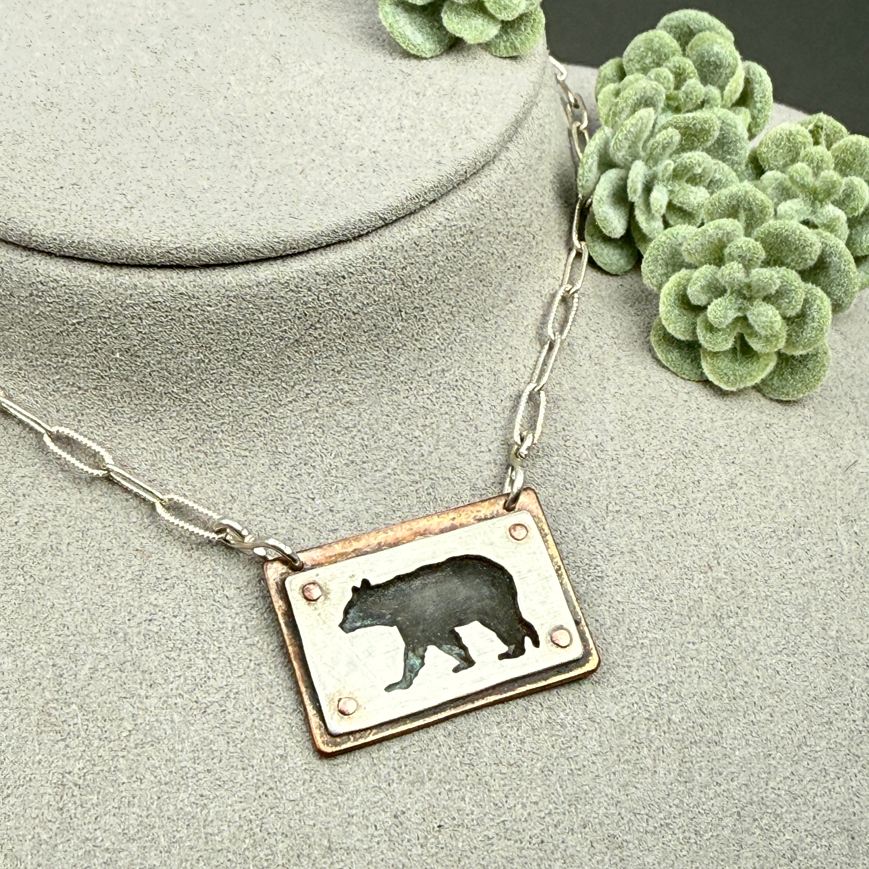 Hand cut Bear Pendant Necklace - #674 - One of a kind