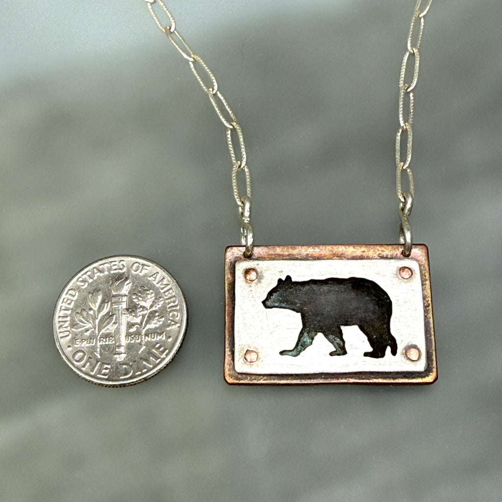 Hand cut Bear Pendant Necklace - #674 - One of a kind