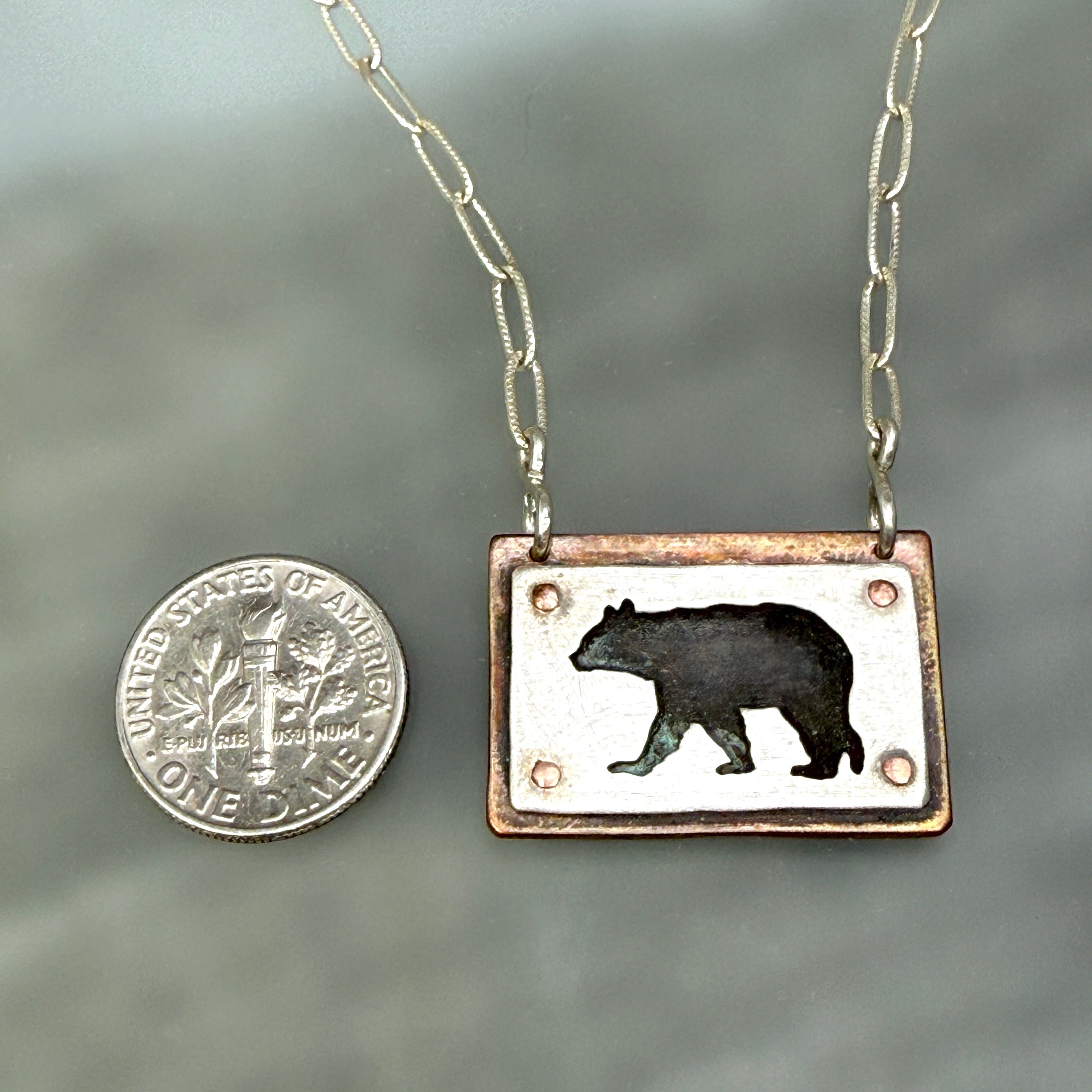 Hand cut Bear Pendant Necklace - #674 - One of a kind